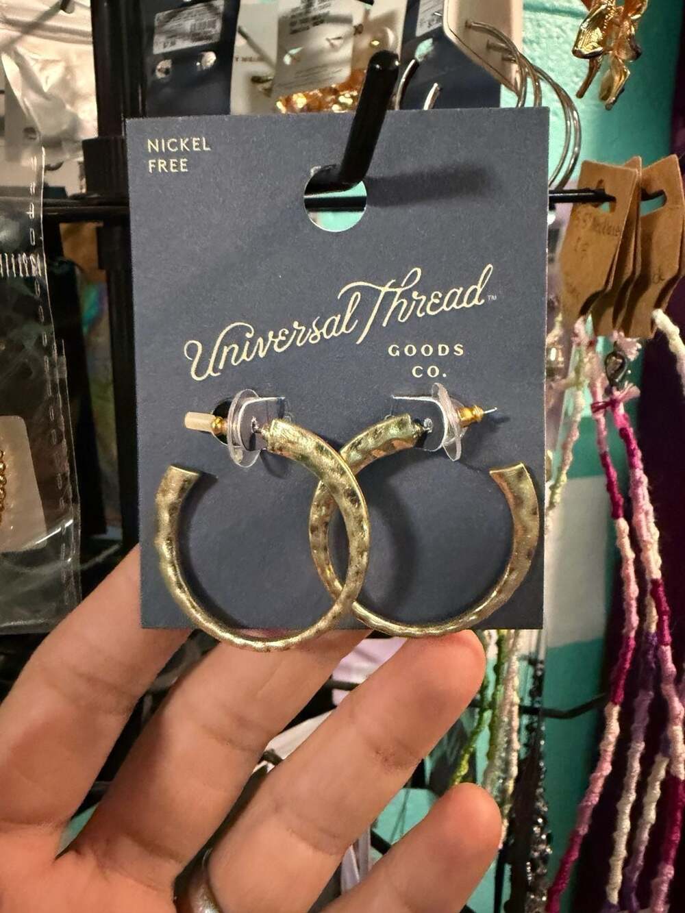 J0004 Universal Thread Gold Hammered Hoop Earrings